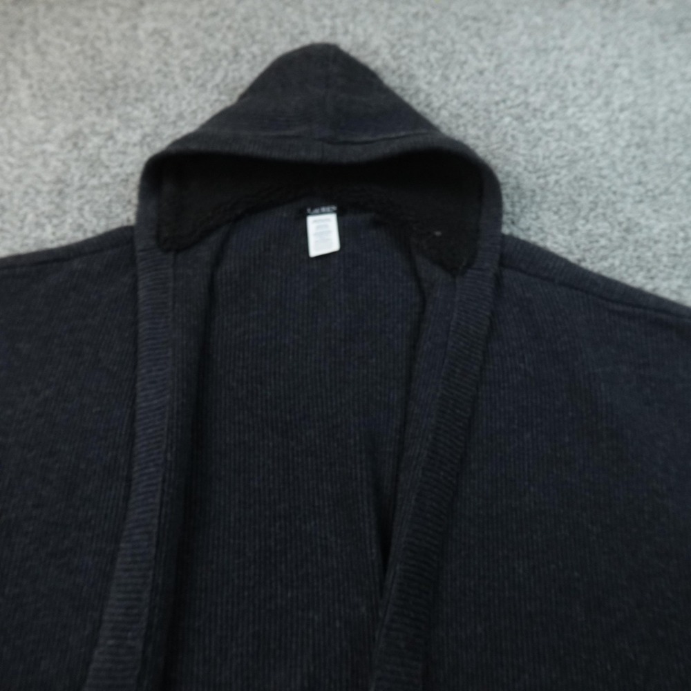 Ralph Lauren Sweater Womens One Size Gray Hooded Ribbed Knit Cape Poncho Pockets